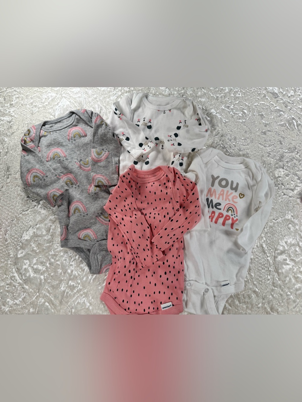 Gerber NNW SET OF 4 Long-Sleeve Onesies - Pink Polka Dot + Neutrals